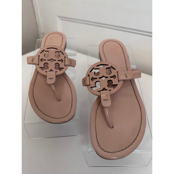 Tory Burch womens size 7.5 Miller Patent Leather Thong Sandals tan nude - Picture 2 of 10